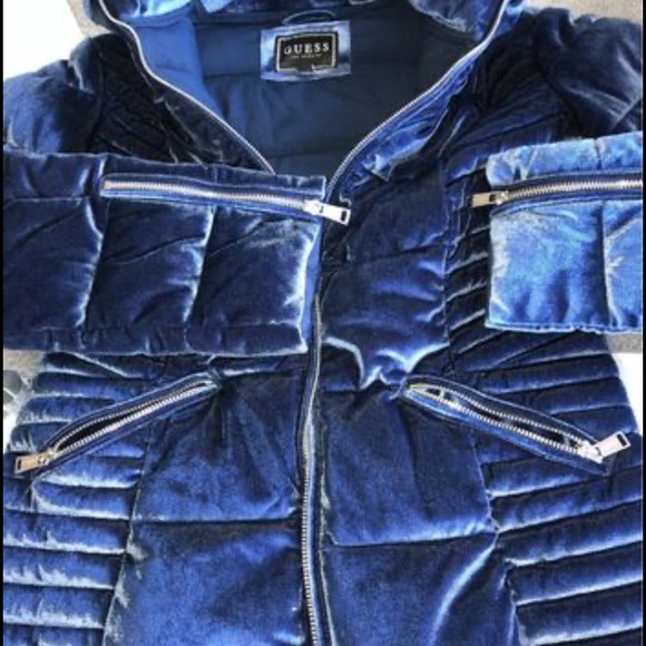 Guess Marciano MEDIUM cobalt bluewinter coat velvet velour - Picture 2 of 6
